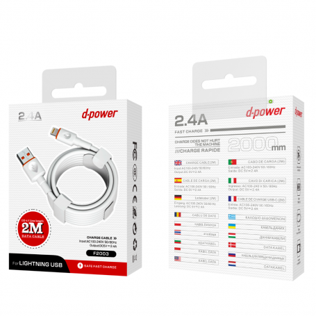 Câble Lightning IPhone - D-power F2003 - 2M Blanc