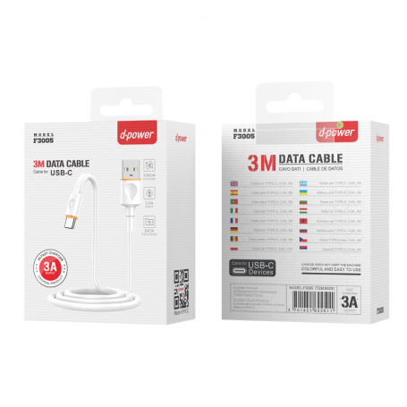 Câble Type-C - D-power F3005 - 3M Blanc