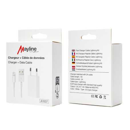 Kit Chargeur Câble USB vers Lightning 1M (Mayline)