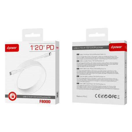 Câble USB-C vers Lightning - D-power F8000 - 1M Blanc