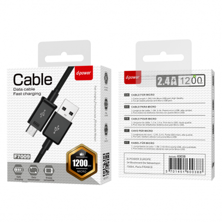 Câble Micro USB- D-power F7009/S616S - 1.2M Noir