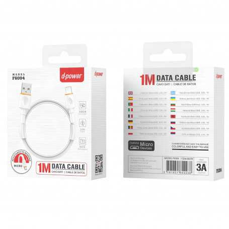 Câble USB Micro USB - D-power F6004 - 1M Blanc