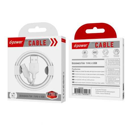 Câble Type-C - D-power F6002 - 1M Blanc