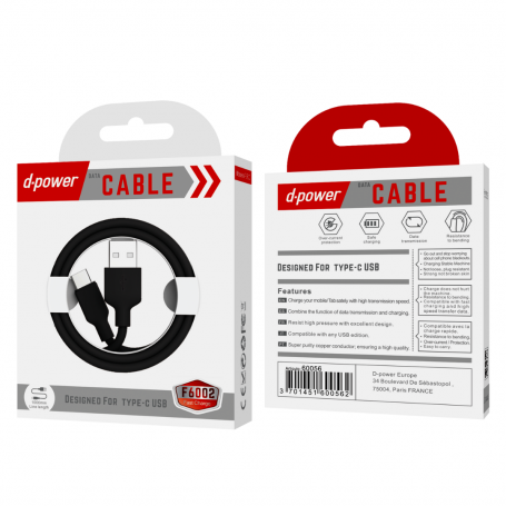 Câble Type-C - D-power F6002 - 1M Noir
