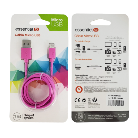 Câble Micro USB ESSENTIELB 1M Rose