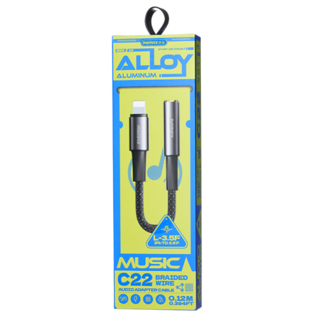 Câble Adaptateur Lightning / Jack Tressé 3.5mm REMAX C22 - 0.12M - Noir