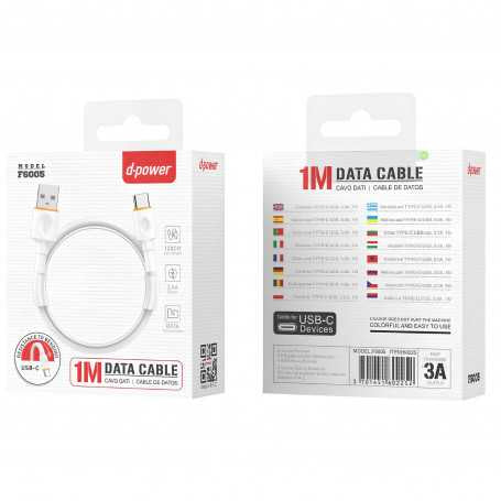 Câble USB / Type C - D-power F6005 - 1M - Blanc ou Noir